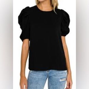 English Factory Black Puff Sleeve Top | Size Me | Feminine Chic Workwear